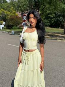 Muchica 女士黄色度假两件套服装，适合日常穿着，夏季波西米亚风格度假服装 - 黃色 - 查看 4