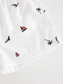 Cozy Pixies 2pcs Baby Boy Coconut Tree Graphic Round Neck Short Sleeve Cardigan & Casual Shorts Set