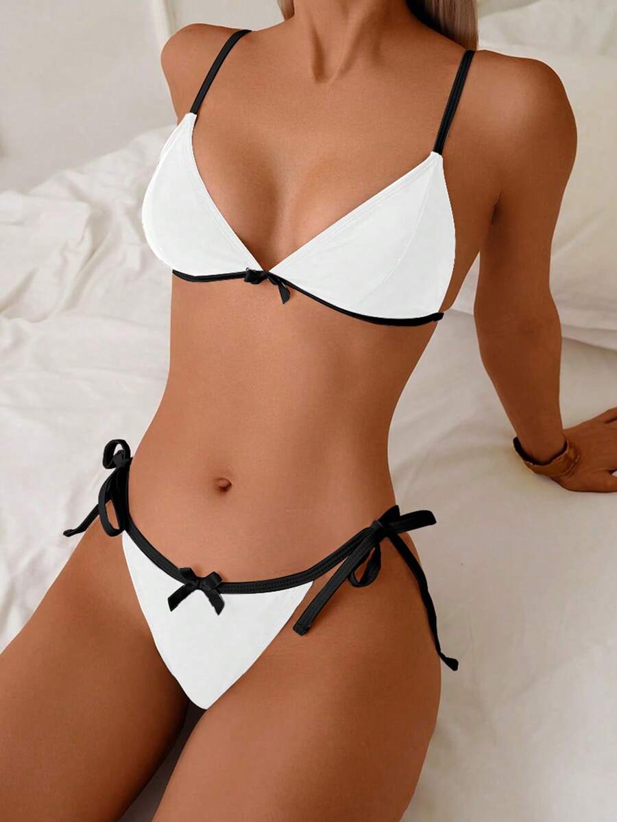 Swim Vcay Bộ đồ bơi bikini tam giác buộc dây phía trước màu trơn dành cho nữ và đồ bơi đi biển, hàng mới về năm 2025 - Nhiều màu - Xem 1