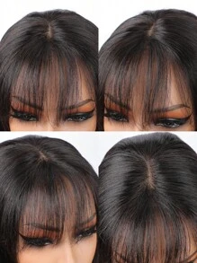 Glueless Layered Straight Wig Bob Wig With Bangs Human Hair 4x4 Pre-Cut Lace Glueless Wigs Silk Bob Wig Wear And Go Breathable Short Bob Wigs 1B# Natural Black Bob Wig 10-14 Inch - SNatural - View 6