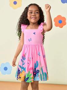 CutesyCutie  Young Girl Collared Snug Fit Dress With Cute Animal Print And Contrast Color - Green - View 3