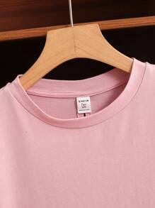 SHEIN Leap Crew Teen Girls Loose Fit Crew Neck Knitted Tops With Hollow Back Bow Decoration, Casual T-Shirts For Outing, Spring/Summer - Pink - View 5