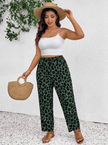 SHEIN Frenchy Quần dài thường ngày họa tiết da báo cỡ lớn, Quần mùa hè, Quần đi nghỉ, Đồ đi biển cho nữ, Phong cách Boho/Bohemian, Quần áo mùa hè cho nữ, Thường ngày, Thời trang hàng ngày - màu xanh lá - Xem 7