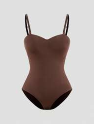 SHAPORA 1pc Women's Plain Color Fashionable Bodysuit Shapewear, Suitable For Summer