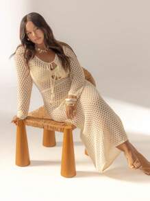 Aralina Casual Y2k 4th Of July Curve Crochet Sexy Beach Maxi Dress Perfect For Summer Festivals And Beach Outfits And Nights Out - White - View 5