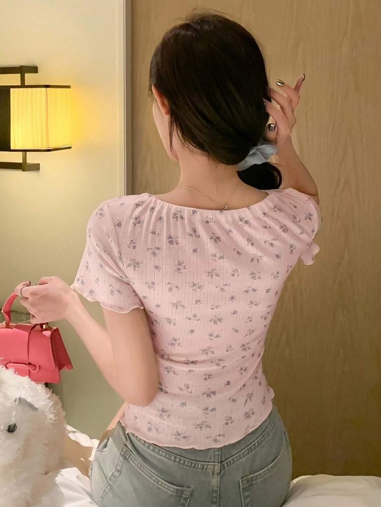 New Summer Bow Decor Slim Fit Women T-Shirt, Suitable For Dating Cute Tops Vacation