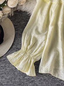 Modelyn Blusa amarilla con cuello halter y manga larga para mujeres - Amarillo - Ver 6