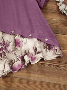 Lacomfia 女士休闲拼布短袖宽松衬衫