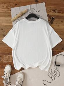 Attitoon Áo phông thường ngày cỡ lớn có họa tiết khủng long hoạt hình đơn giản, áo phông cổ tròn tay ngắn siêu rộng, phù hợp cho mùa hè Khủng long LET'S ROAR Xin chào NGÀY KHỦNG LONG - trắng - Xem 2