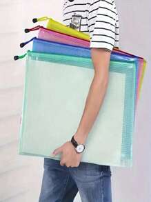 Extra Large Grid Waterproof Zipper Document Bag - A3/A4/B4/A5/B5/B6 Transparent Student And Professional Document Organizer, Ideal For Paper And Exam Storage. - Multicolor - View 3