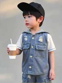 SHEIN 男童牛仔两件套服装 - 中等水洗藍 - 查看 6