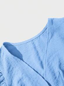 SHEIN Clasi Women's Deep V-Neck Button Cap Sleeve Sexy Vacation Dress - Blue - View 6