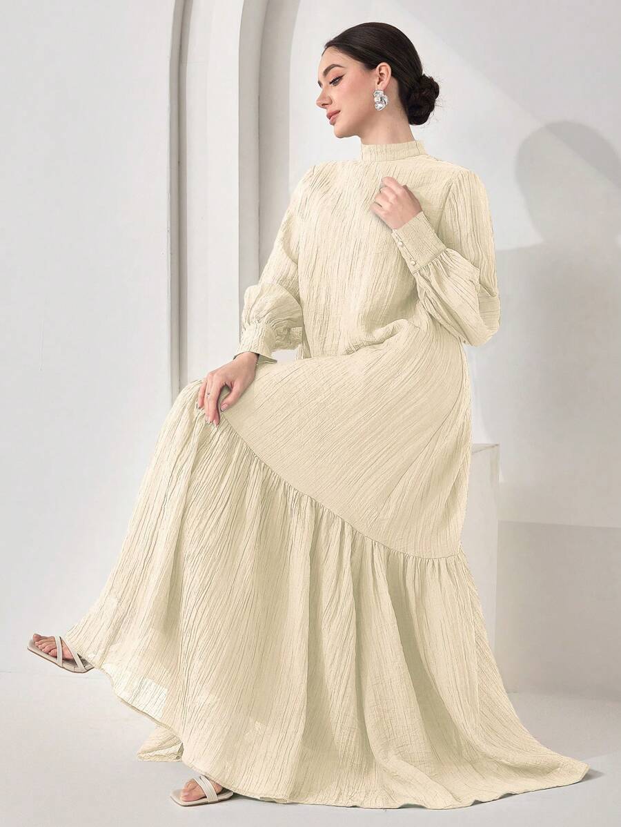 Veilorie Robe couleur unie élégante à col montant pour femme - Nude - Voir 1