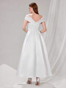 Poshira Women's Sequin Heart Neck Luxurious Satin Ball Gown Party Dress Luxurious Women's Evening Dresses Soft Dress White Prom Dress - White - View 2