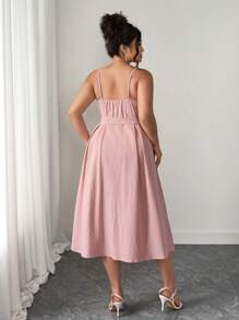 SHEIN Unity 可调节肩带收腰百搭连衣裙、度假连衣裙、优雅女士连衣裙、派对连衣裙、日常节日连衣裙 - 藕粉色 - 查看 2