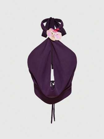 Blusa de tirantes Vintage con escote halter, drapeado en el cuello y recorte floral en la espalda, sexy para mujer