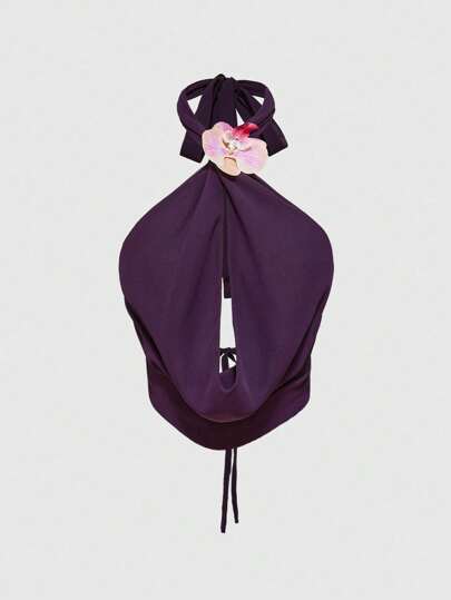 Blusa de tirantes Vintage con escote halter, drapeado en el cuello y recorte floral en la espalda, sexy para mujer