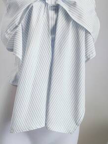 Sweetra Spring-Summer Bowknot Stripe Slim-Fit Sleeveless Cropped Shoulder-Revealing Blouse, Versatile - Blue - View 3