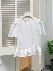 DAZY Camicetta donna con collo rotondo, maniche a palloncino arricciato, stile coreano