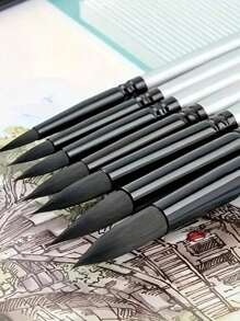 7pcs Squirrel Hair Watercolor Paintbrush Set - Professional Art Quality, Suitable For Beginners And Gouache Painters, Black Swan Round Tip