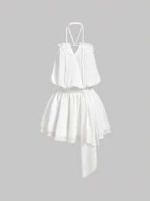 SHEIN MOD White Bohemian Style Strapless Dress, Suitable For Music Festivals, Vacation, Country Style - White - View 1