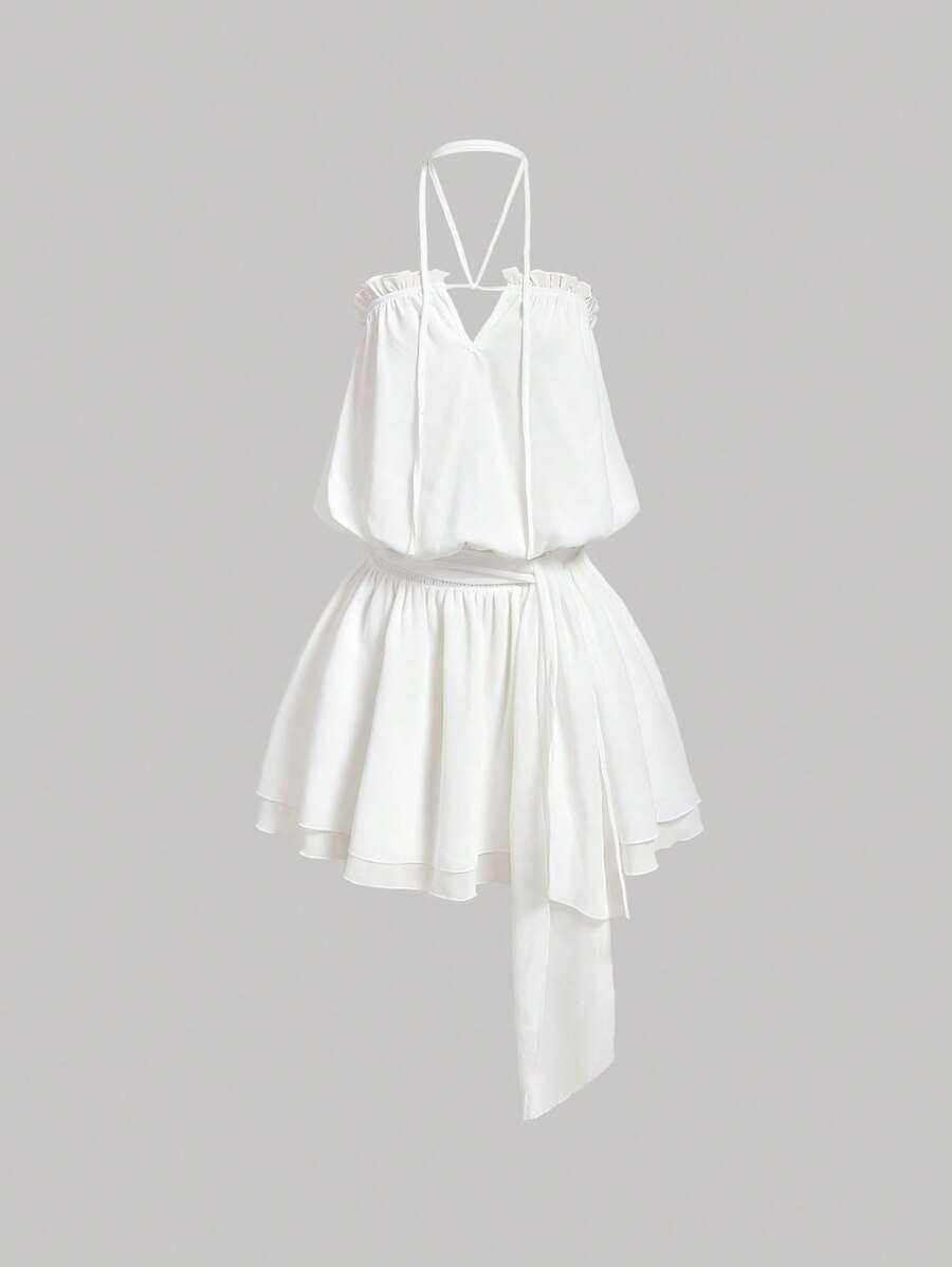 SHEIN MOD White Bohemian Style Strapless Dress, Suitable For Music Festivals, Vacation, Country Style - White - View 1