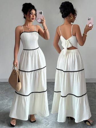 Elenzga Damen Sommer neuer Wellen-Trägerkleid