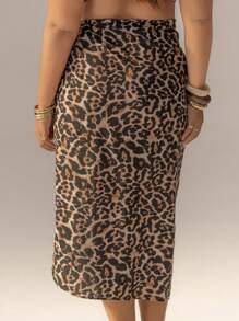 Aralina Curve Leopard Print One Beach Cover Up Maxi Skirt For Summer Beach Vacation