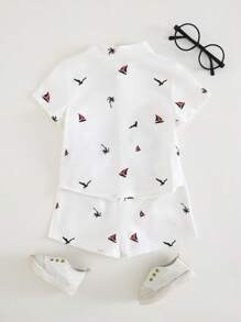 Cozy Pixies 2pcs Baby Boy Coconut Tree Graphic Round Neck Short Sleeve Cardigan & Casual Shorts Set