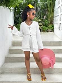 Tween Mädchen Einfarbig Minimalistisch Lässig Urlaub 2 Stücke Set