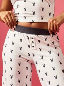 Missguided x Playboy Conjunto de pijama estampado con logo de conejito acogedor para Navidad - Blanco y Negro - Ver 4