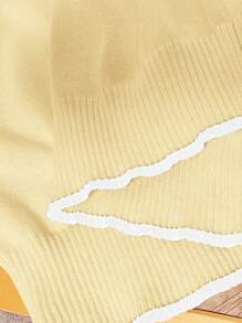 SHEIN Frenchy Plus Size Women's Simple Casual Colorblock Trim Knit Sweater, New Spring Collection, Khaki - Yellow - View 4