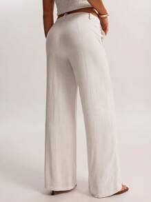 SHEIN BAE Women Plain Pocket Straight Leg Loose Casual Pants, Versatile Business Casual Woman,Cargo Pants