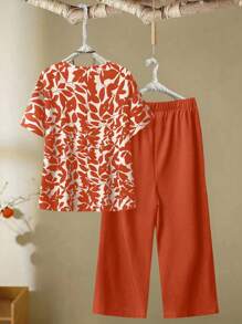 EMERY ROSE 2 chiếc/Bộ áo tay cánh dơi màu trơn cỡ lớn cho nữ mùa hè và quần ống rộng trang phục thường ngày - Nhiều màu - Xem 2