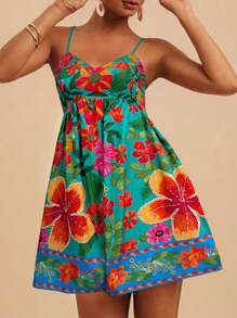 Travachic 女士花卉印花时尚细肩带迷你度假连衣裙