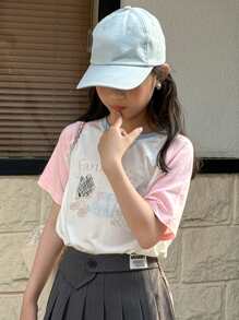 Dazy Kids Tween Girls' Oversized Contrast Color Cartoon Graphic T-Shirt,Girls Summer Outfits,Back To School Clothes - Multicolor - View 4