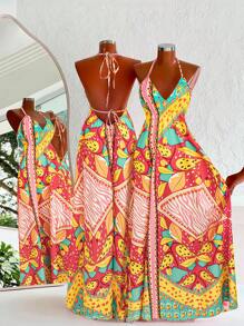 INAWLY Women's Vacation Backless Sexy Zebra Print Halter Neck Dress - Multicolor - View 1