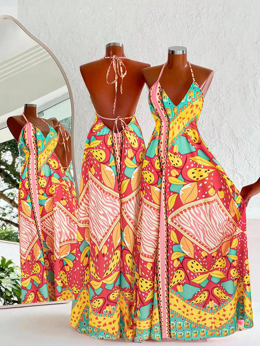 INAWLY Women's Vacation Backless Sexy Zebra Print Halter Neck Dress - Multicolor - View 1