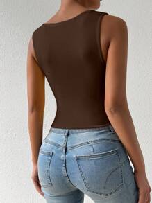 Chiquease Camiseta de tirantes sin mangas ajustada de unicolor, top corto de verano