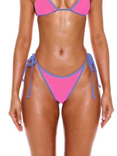 Musera Resort Contrast Trim Tie Side Bikini Bottoms Only Summer Spring Holiday Vacation Sexy Ibiza Beachwear Rave Beach