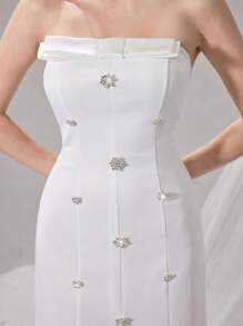 Poshira Plus Size Rhinestoned Ball Gown Dress - White - View 4