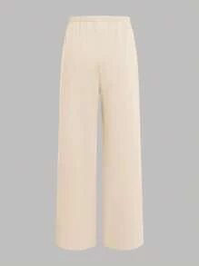 SHEIN Girlism Elegant Apricot Patchwork White Blouse Ruffled Long Sleeve & Wide Leg Pants Two Pieces Outfit, Vintage Style, Multi-Purpose Casual Wear For Teen Girls