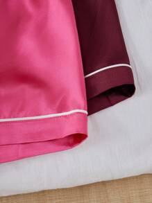 SHEIN 4-Piece Faux Silk Pajama Set With Collar Cardigan, Short Sleeve And Shorts - Multicolor - View 6