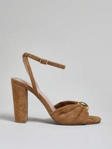 SHUZIA 女士舒适粗跟鞋金色装饰柔软材质踝带驼色 - 駝色 - 查看 6