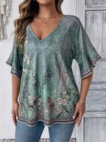 EMERY ROSE Plus Color-Blocking Leopard Print Elegant And Versatile Loose Fit Round Neck Short Sleeve T-Shirt Graphic Cheetah Print Tees Women Tops Women Summer Clothing Woman S Summer Clothes Women S Clothes - Multicolor - View 4