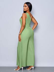 SOLERSUN Mono con abertura y pierna ancha sin mangas de un solo hombro de moda para mujer, para primavera y verano - verde menta - Ver 2