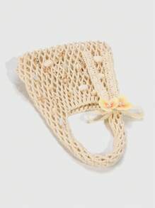 ROMWE Fairycore 1pc Fashionable Personalized Spring/Summer Beach Vacation Style Orange Ocean Woven Beach Bag, Large Size Women Handbag