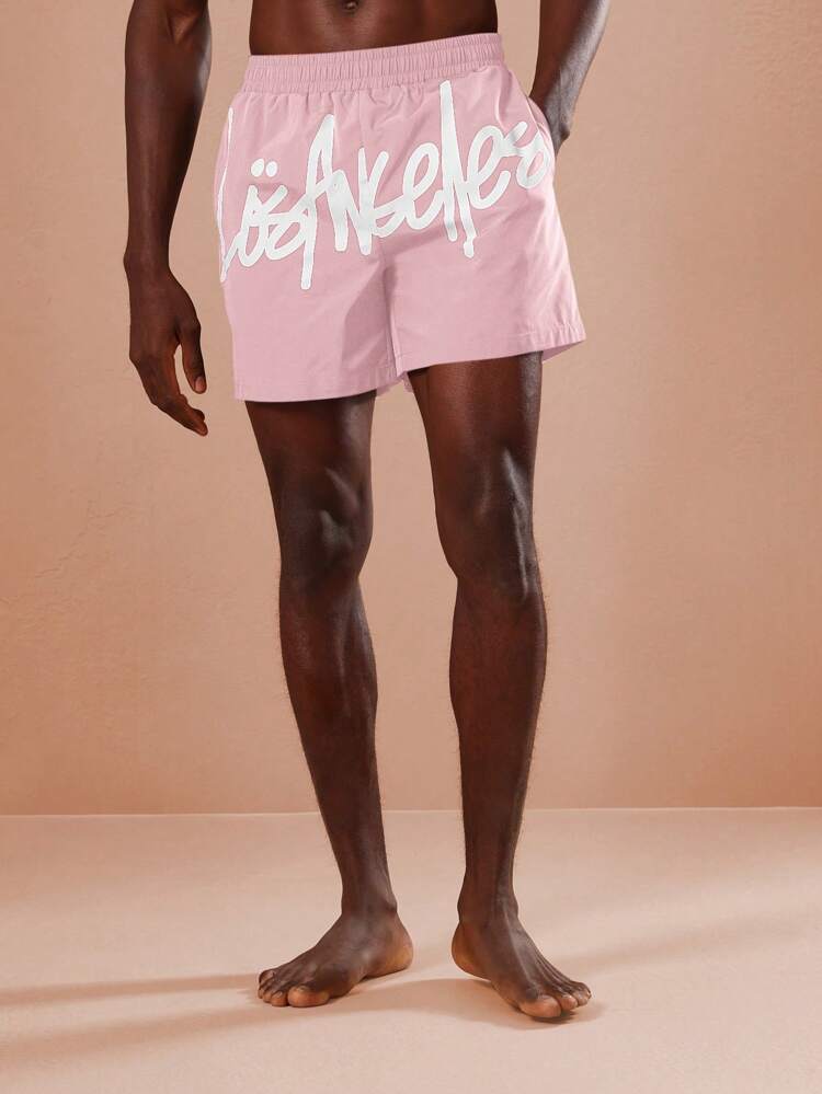 그래픽 로고 컴포트 핏 수영 보드 반바지