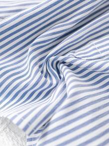 SHEIN 2 件套男婴休闲条纹长袖衬衫和短裤套装，可爱服装适合春夏季、生日派对、晚会、婚礼、婴儿洗礼、 1 岁生日庆祝活动 - 藍色 - 查看 6