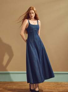 Selenza 女士优雅休闲牛仔连衣裙 - 藍色 - 查看 7